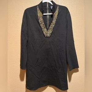 Tuckerneck Sail to Sable Black Long Sleeve Midi Dress with Gold Accents Size L